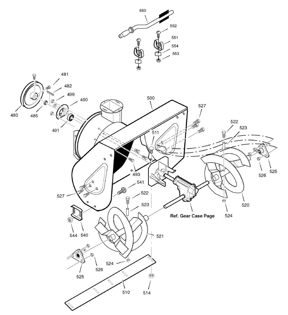 Auger Housing Diagram and Parts List for 624650X16B-ST6524 2007 Briggs and Stratton Snow Blower